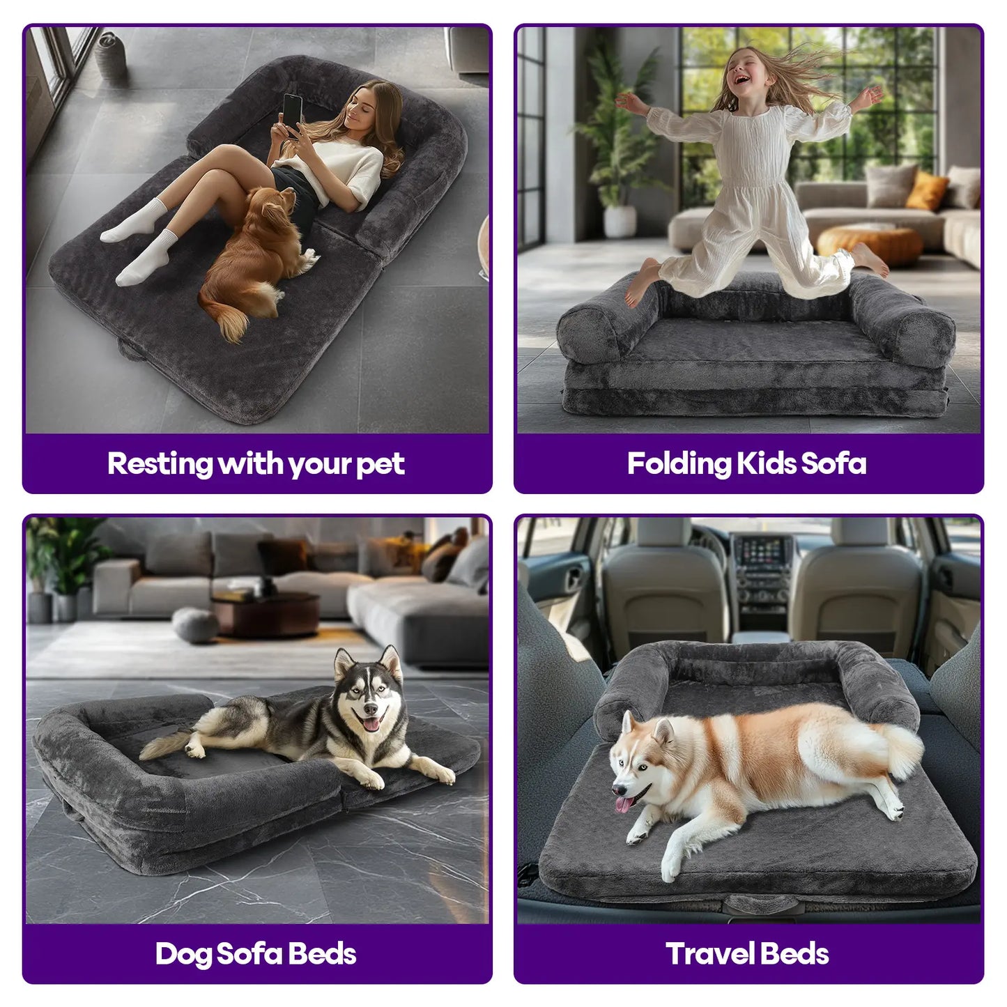 Foldable Human Dog Bed,Orthopedic Memory Foam Human Sized Dog Bed,Human and Dog Massage Chair Massage Bed,2 in 1 Calming Human Size with Egg Foam Supportive Mat and Waterproof Liner,Storage Pocket (75”X45”X10”) Portable Pad