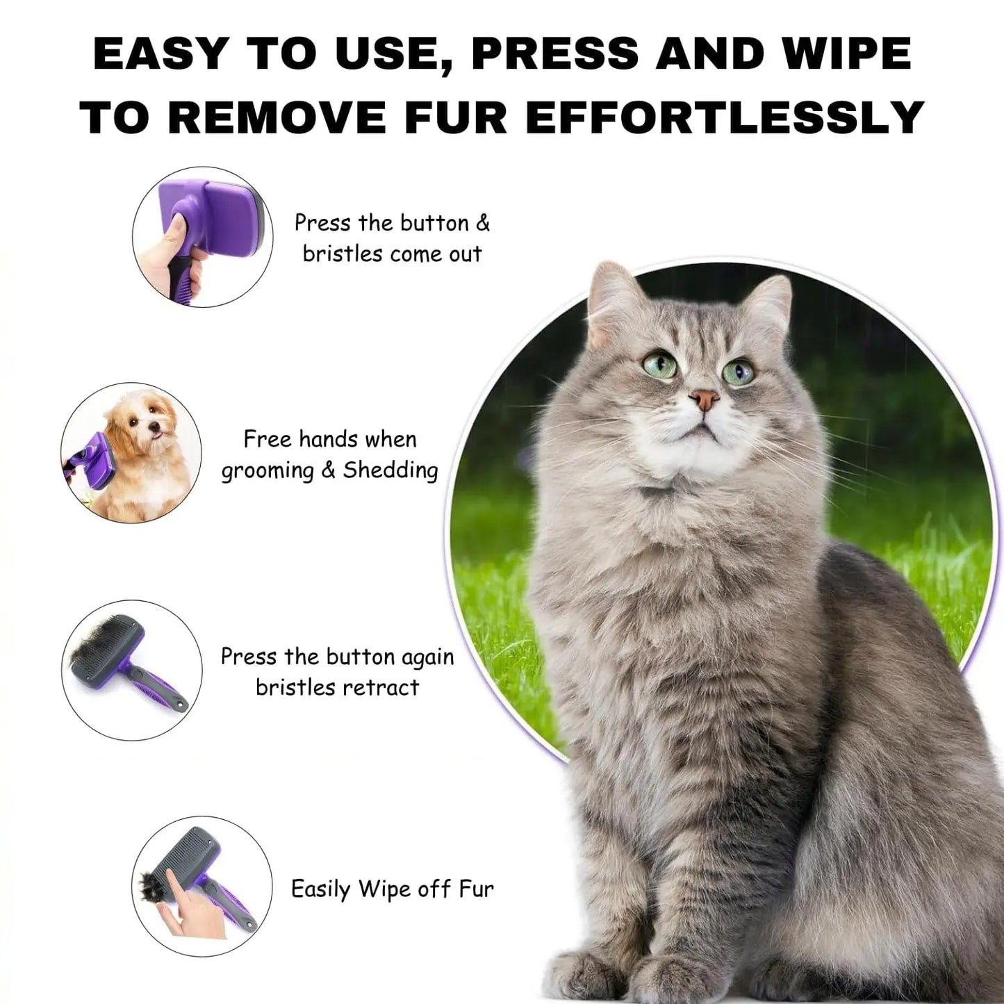 Self-Cleaning Pet Grooming Brush, Slicker Retractable Brush for Dogs & Cats Shedding, Detangling, & Fur Removal with Click Clean Button