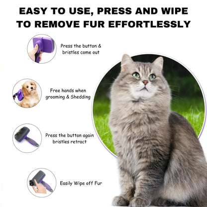 Self-Cleaning Pet Grooming Brush, Slicker Retractable Brush for Dogs & Cats Shedding, Detangling, & Fur Removal with Click Clean Button