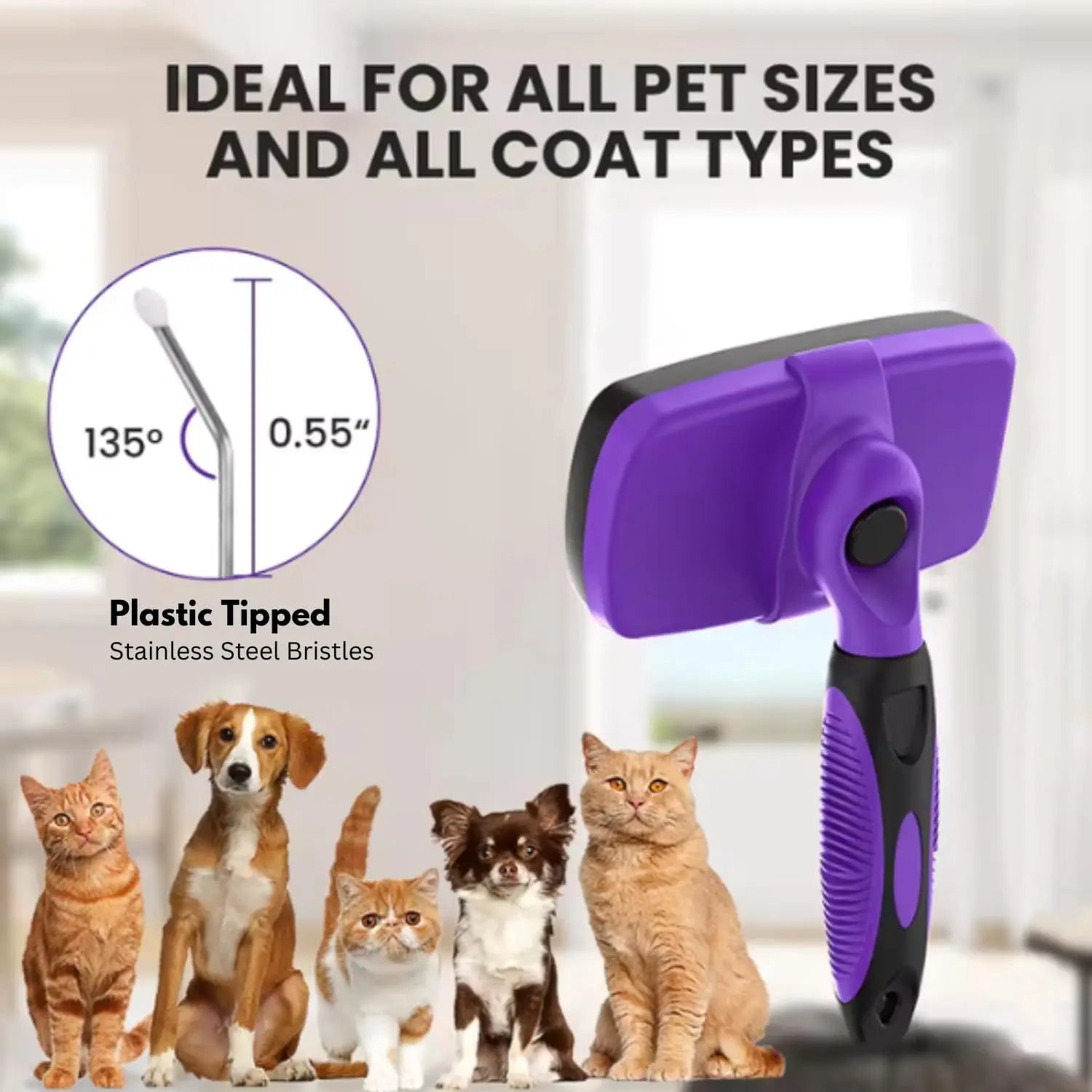 Self-Cleaning Pet Grooming Brush, Slicker Retractable Brush for Dogs & Cats Shedding, Detangling, & Fur Removal with Click Clean Button