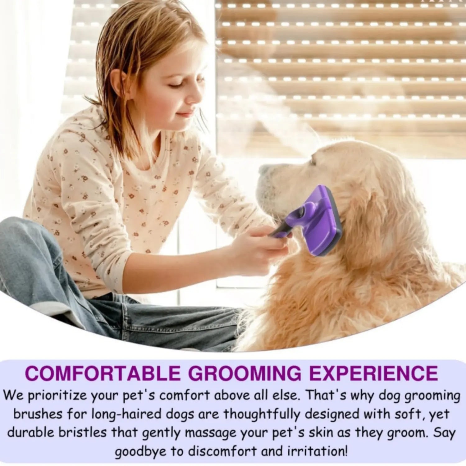 Self-Cleaning Pet Grooming Brush, Slicker Retractable Brush for Dogs & Cats Shedding, Detangling, & Fur Removal with Click Clean Button