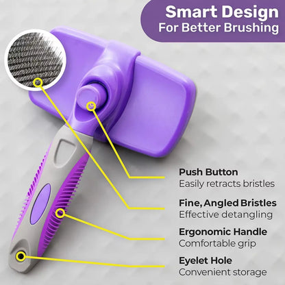Self-Cleaning Pet Grooming Brush, Slicker Retractable Brush for Dogs & Cats Shedding, Detangling, & Fur Removal with Click Clean Button