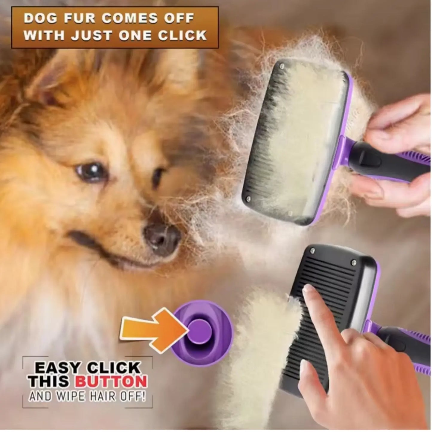 Self-Cleaning Pet Grooming Brush, Slicker Retractable Brush for Dogs & Cats Shedding, Detangling, & Fur Removal with Click Clean Button