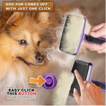 Self-Cleaning Pet Grooming Brush, Slicker Retractable Brush for Dogs & Cats Shedding, Detangling, & Fur Removal with Click Clean Button