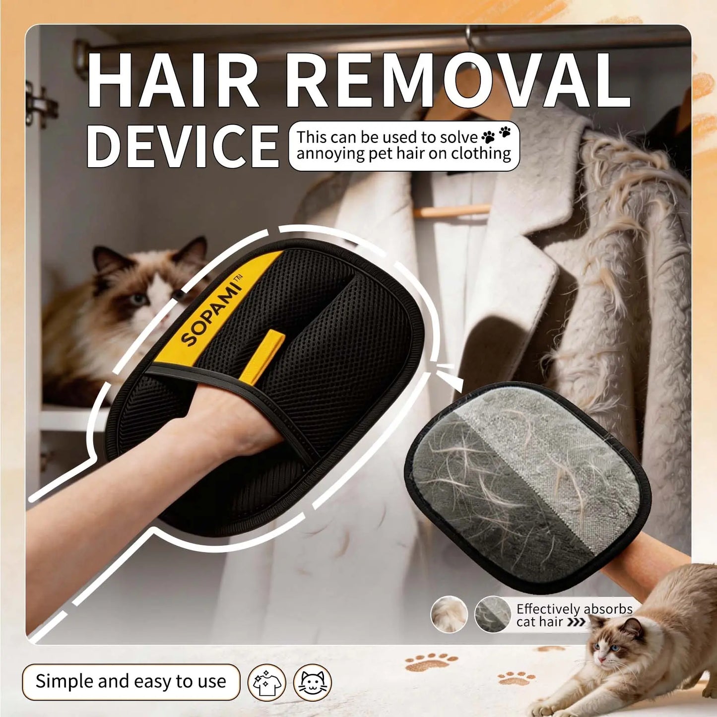 Pet Hair Remover Glove for Clothes and Furniture, Reusable Lint Cleaning Tool-3