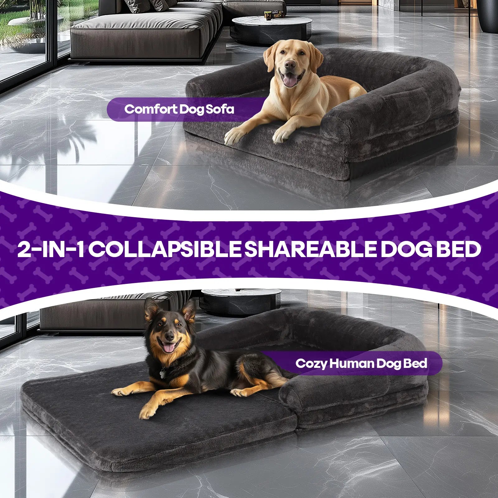 Foldable Human Dog Bed,Orthopedic Memory Foam Human Sized Dog Bed,Human and Dog Massage Chair Massage Bed,2 in 1 Calming Human Size with Egg Foam Supportive Mat and Waterproof Liner,Storage Pocket (75”X45”X10”) Portable Pad