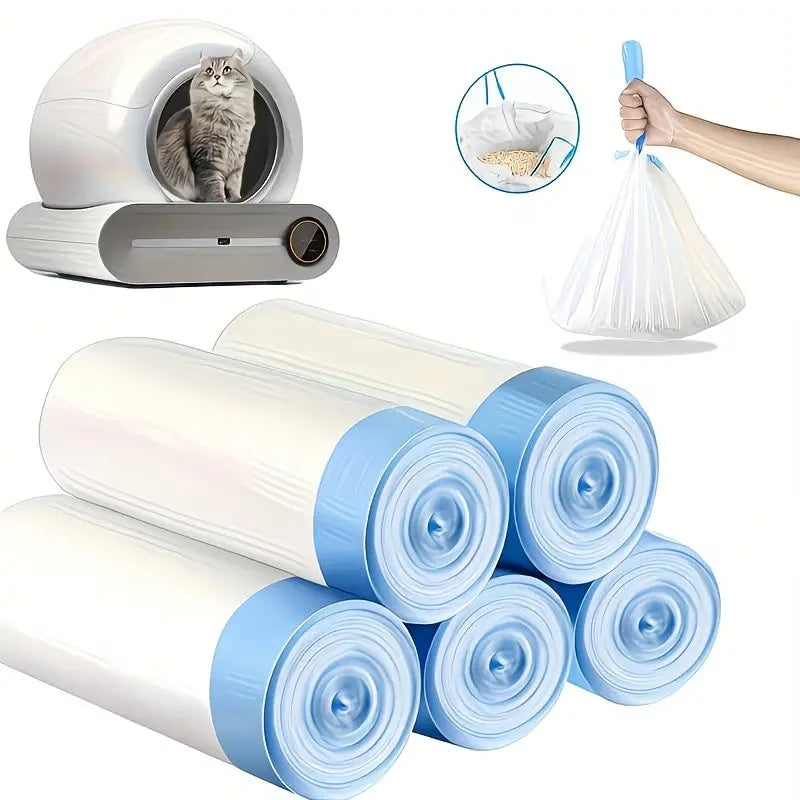 5 Rolls/10 Rolls 4 Gallon Thick Pet Poop Bags, Leak-Proof Drawstring Cat Litter Bags, Litter Box Tray, Large Capacity Dog Waste Bags, Durable Home Cleaning Trash Bags