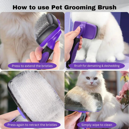 Self-Cleaning Pet Grooming Brush, Slicker Retractable Brush for Dogs & Cats Shedding, Detangling, & Fur Removal with Click Clean Button