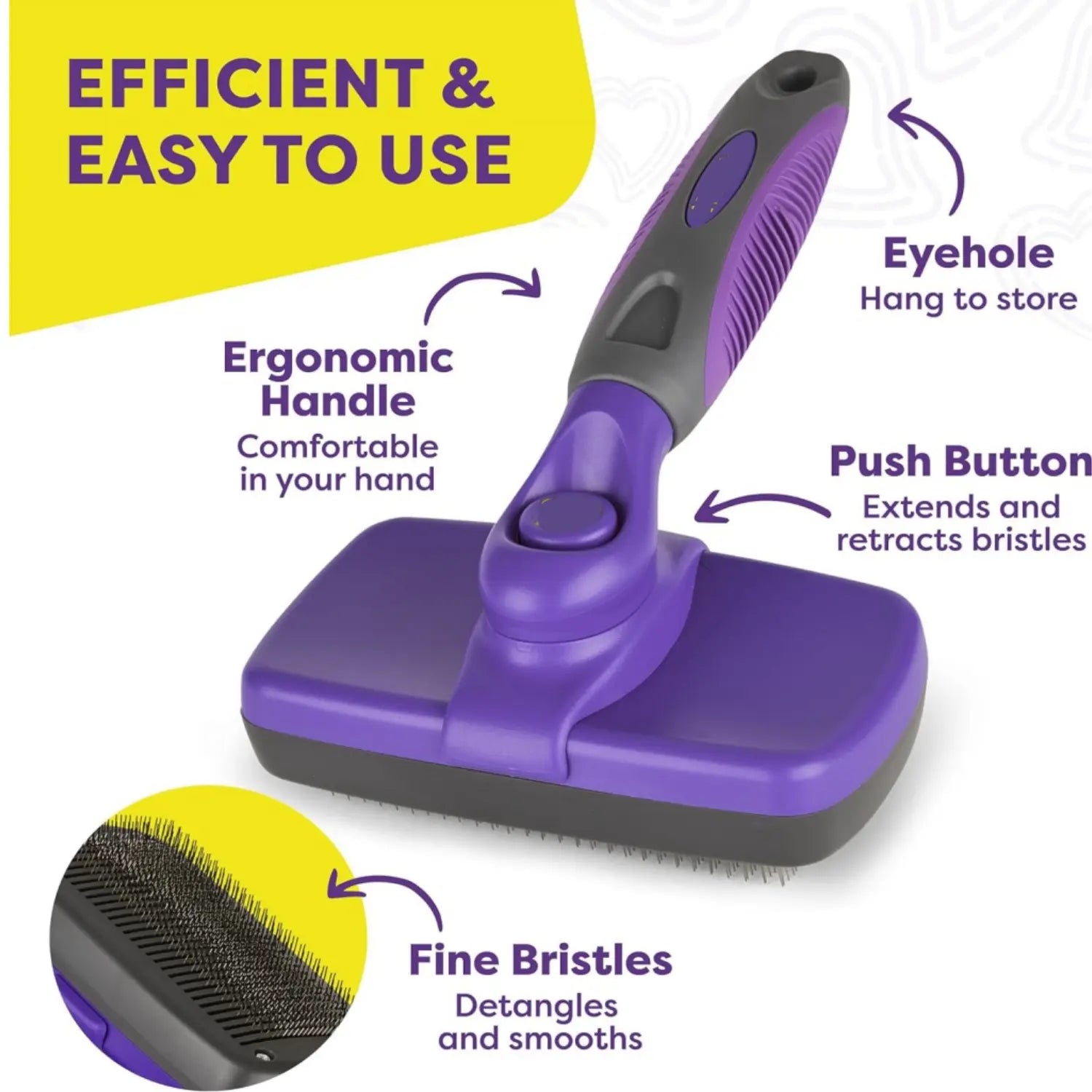 Self-Cleaning Pet Grooming Brush, Slicker Retractable Brush for Dogs & Cats Shedding, Detangling, & Fur Removal with Click Clean Button